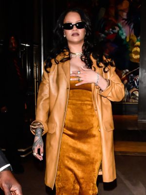 NYC 2026 Rihanna Brown Leather Coat