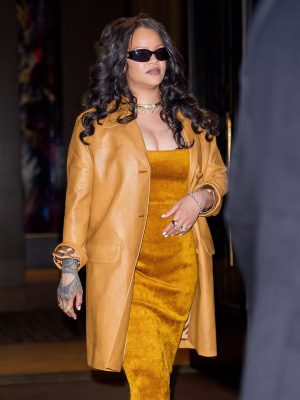 NYC 2026 Rihanna Brown Leather Coat