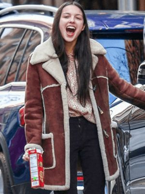 Olivia Rodrigo Brown Suede Shearling Coat