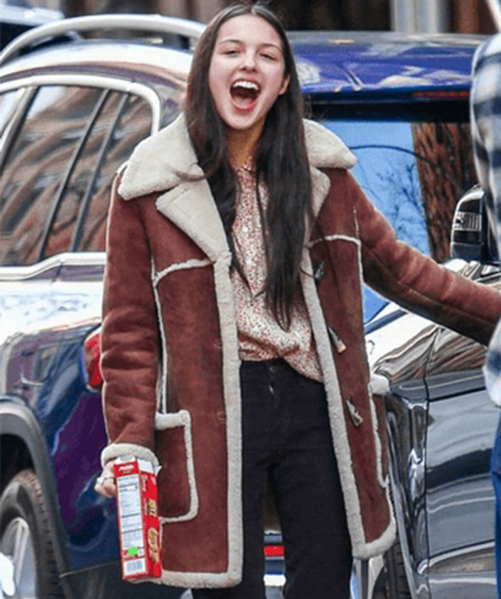 Olivia Rodrigo Brown Suede Shearling Coat