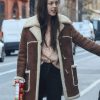 Olivia Rodrigo Brown Suede Shearling Coat