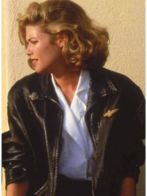 Kelly Mcgillis Top Gun Black Leather Jacket