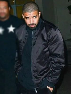 Drake Black Satin Bomber Jacket