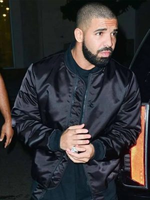 Drake Black Satin Bomber Jacket