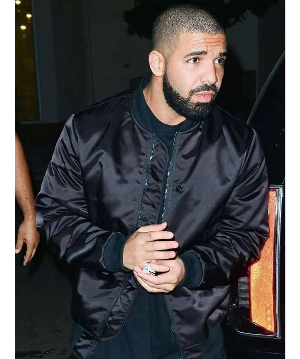 Drake Black Satin Bomber Jacket