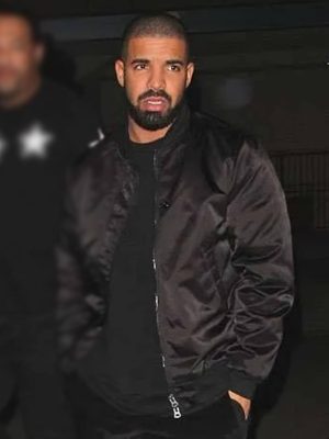Drake Black Satin Bomber Jacket