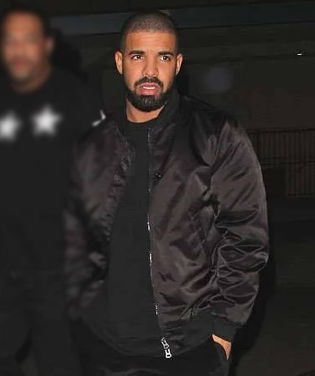Drake Black Satin Bomber Jacket