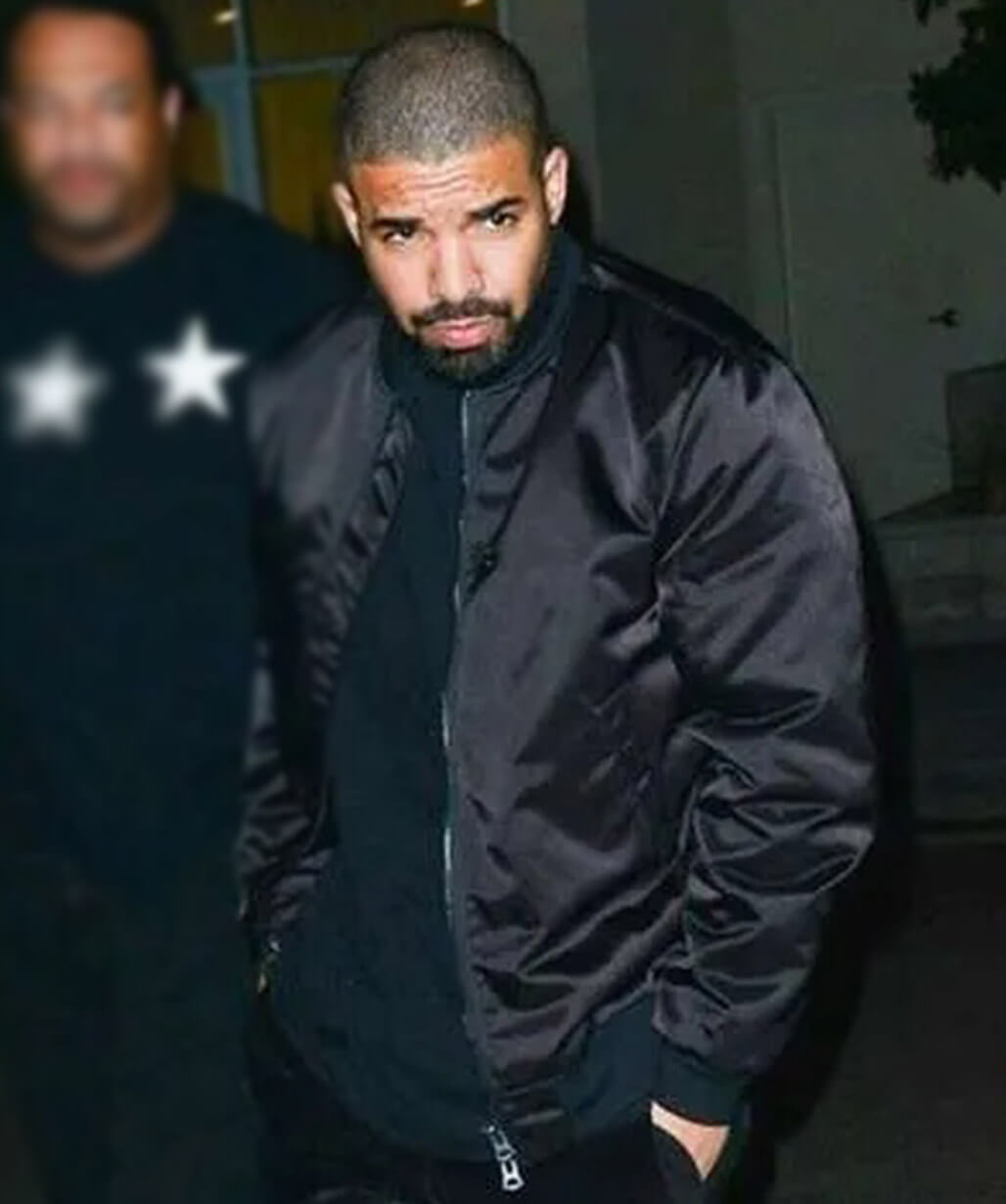 Drake Black Satin Bomber Jacket