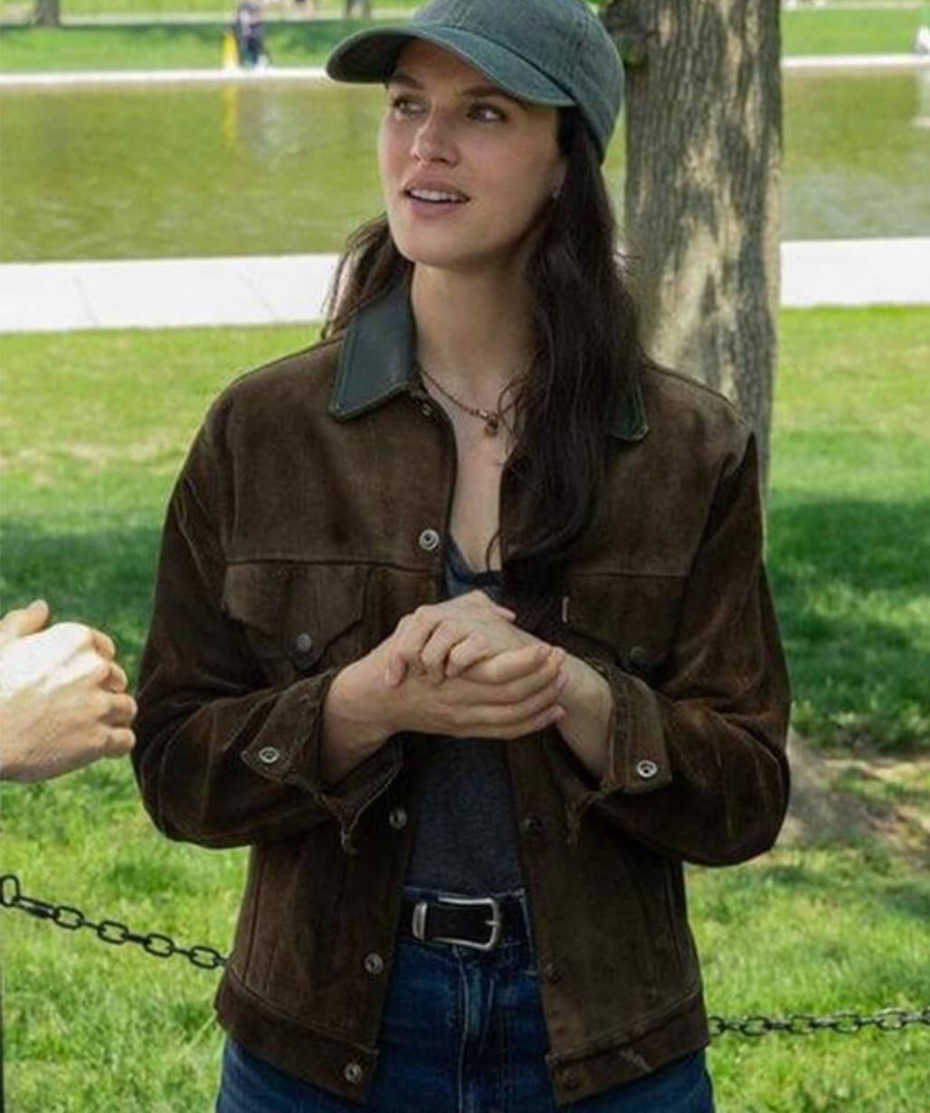 Jessica Brown Findlay Silo 2026 Suede Jacket