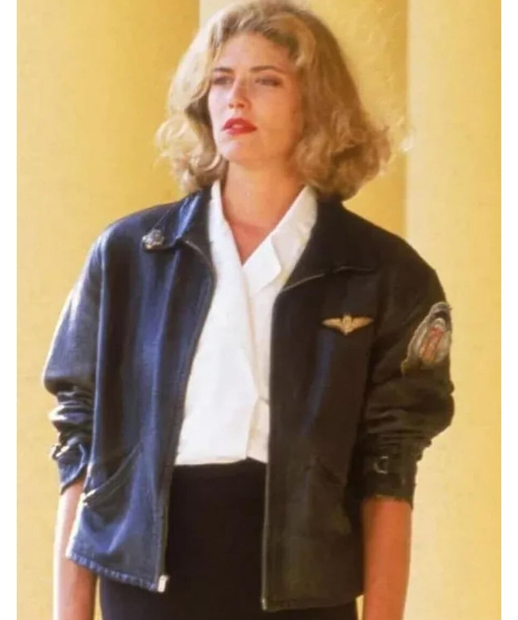 Kelly Mcgillis Top Gun Black Leather Jacket