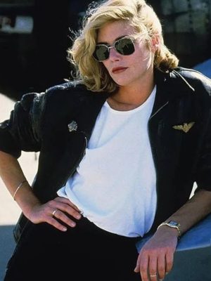 Kelly Mcgillis Top Gun Black Leather Jacket