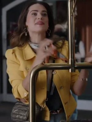 The Love Heist 2026 Lyndsy Fonseca Yellow Wool Jacket