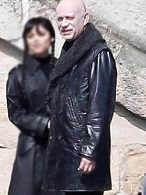 Uncle Fester Wednesday S03 Leather Shearling Coat