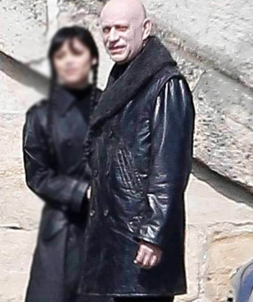 Uncle Fester Wednesday S03 Leather Shearling Coat