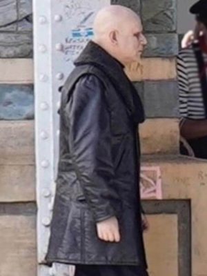 Uncle Fester Wednesday S03 Leather Shearling Coat