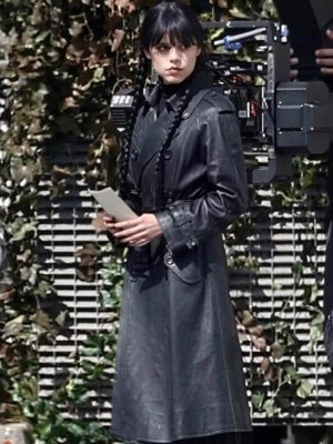 Wednesday S03 Jenna Ortega Black Leather Coat