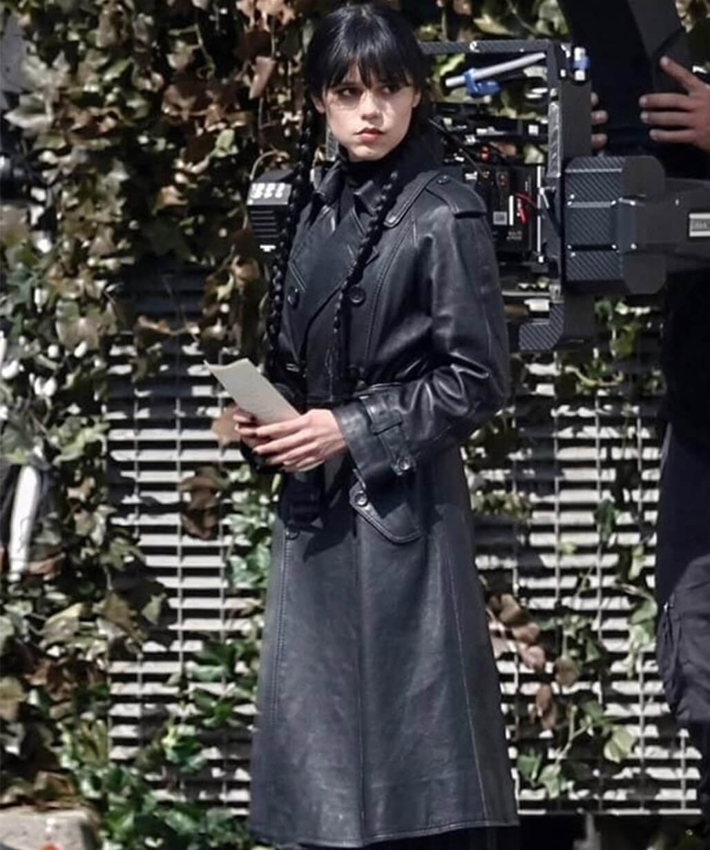 Wednesday S03 Jenna Ortega Black Leather Coat
