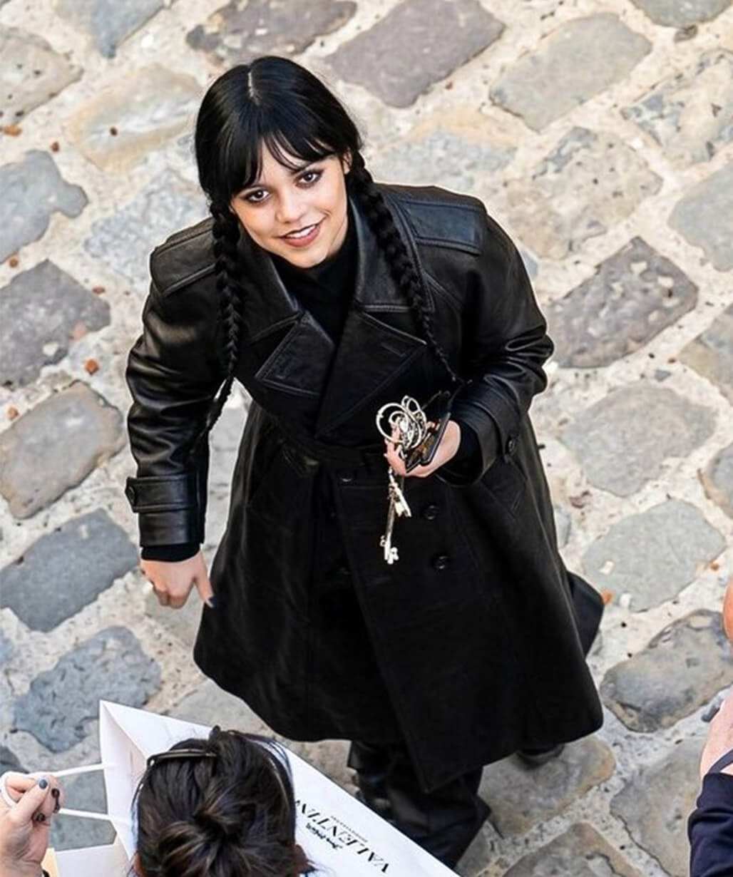 Wednesday S03 Jenna Ortega Black Leather Coat