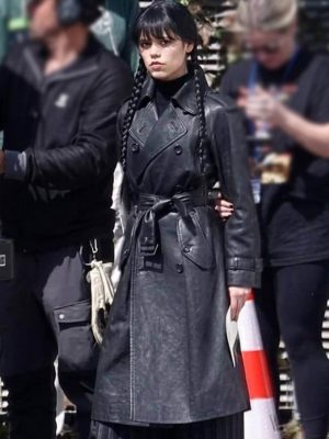 Wednesday S03 Jenna Ortega Black Leather Coat