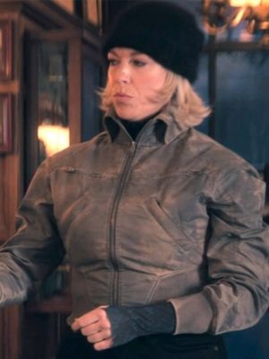 Hannah Waddingham Ride or Die 2026 Brown Biker Leather Jacket