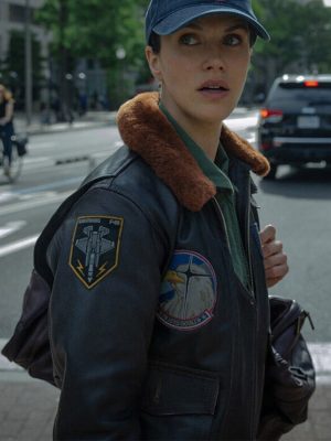 Jessica Brown Findlay Silo S03 Leather Bomber Jacket