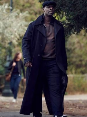Lupin S02 Assane Diop Black Wool Long Coat