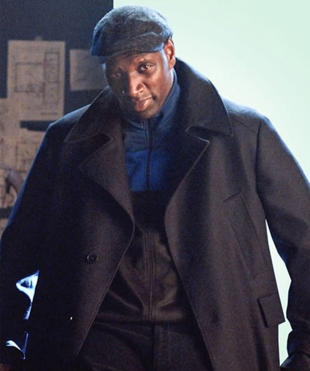 Lupin S02 Assane Diop Black Wool Long Coat