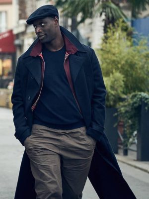 Lupin S02 Assane Diop Black Wool Long Coat