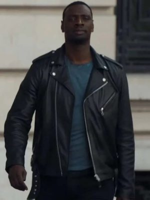Lupin S03 Assane Diop Black Biker Leather Jacket