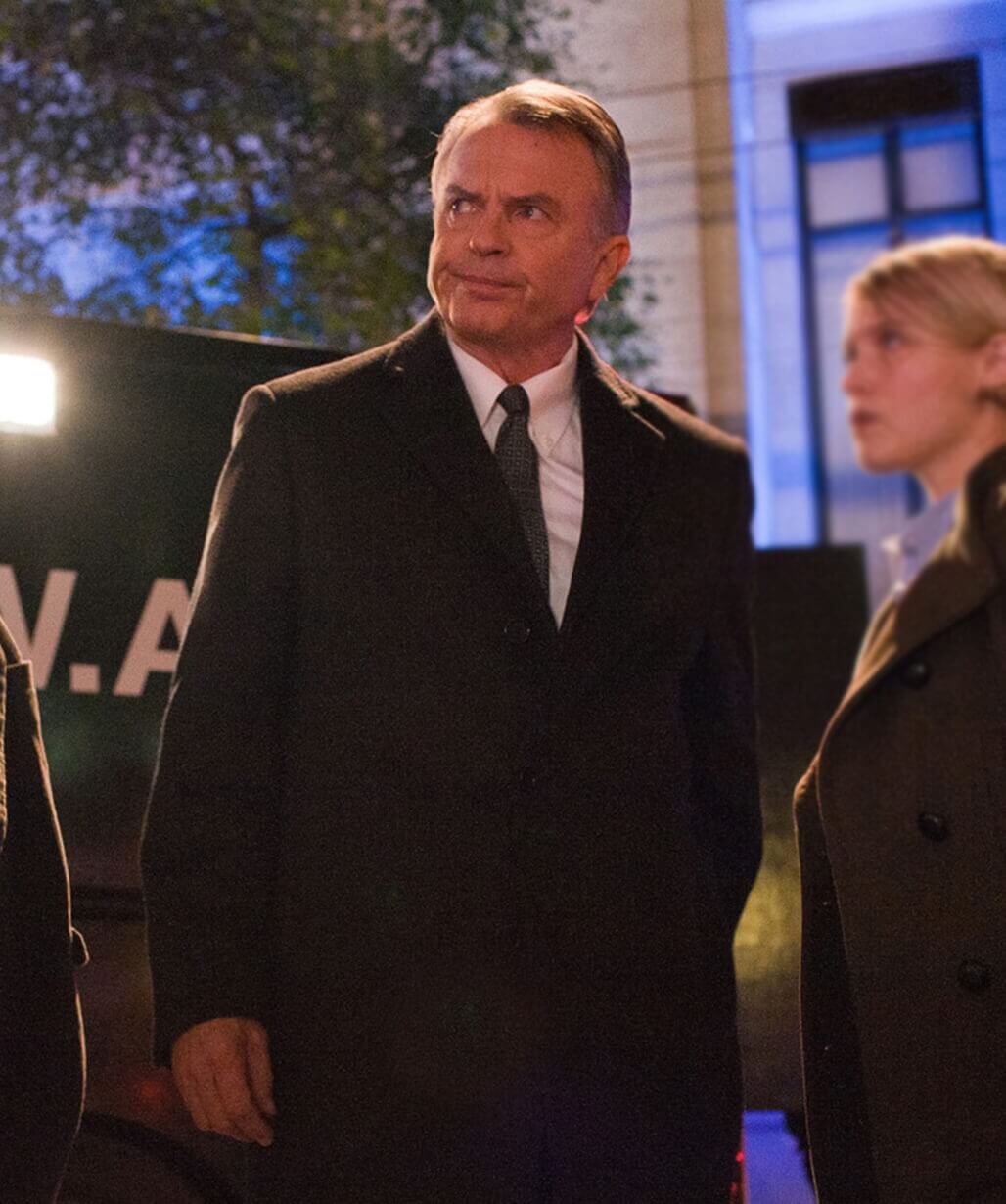 Sam Neill Alcatraz S01 Black Wool Coat