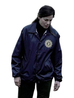 The Whisper Man 2026 Michelle Monaghan Blue Satin Jacket
