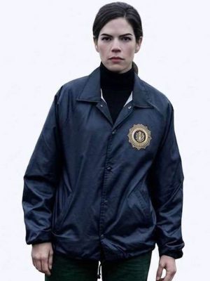 The Whisper Man 2026 Michelle Monaghan Blue Satin Jacket
