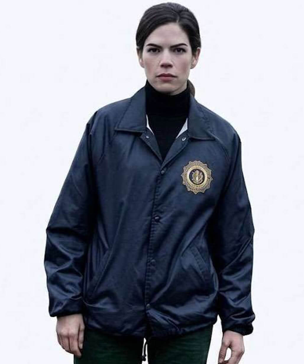 The Whisper Man 2026 Michelle Monaghan Blue Satin Jacket
