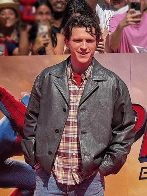 Tom Holland Spider Man Brand New Day Black Leather Jacket