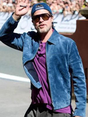 Brad Pitt Classic Blue Suede Leather Jacket