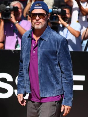 Brad Pitt Classic Blue Suede Leather Jacket