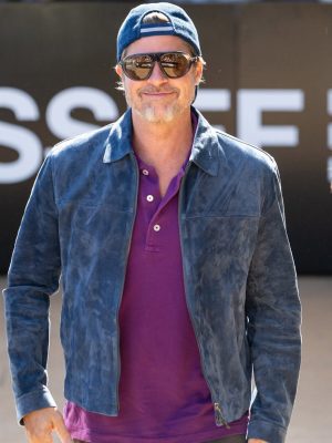 Brad Pitt Classic Blue Suede Leather Jacket