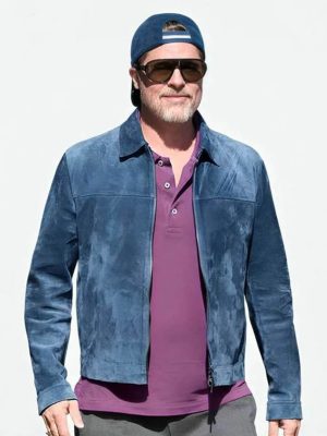 Brad Pitt Classic Blue Suede Leather Jacket