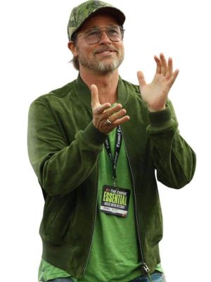 Brad Pitt Green Suede Leather Jacket