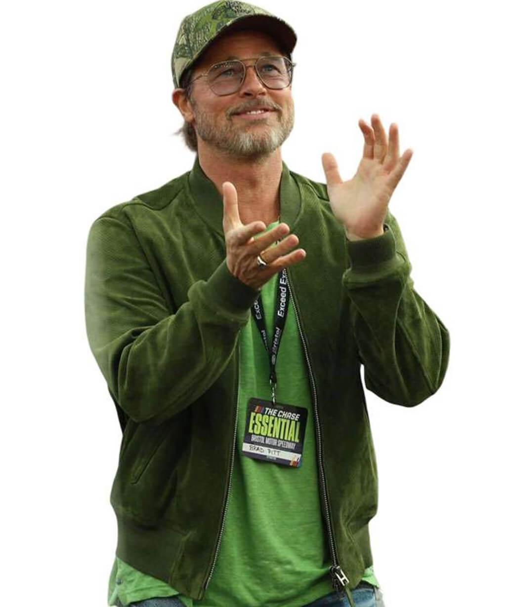 Brad Pitt Green Suede Leather Jacket