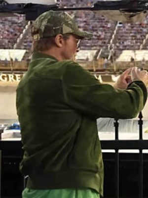 Brad Pitt Green Suede Leather Jacket
