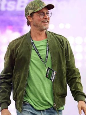 Brad Pitt Green Suede Leather Jacket