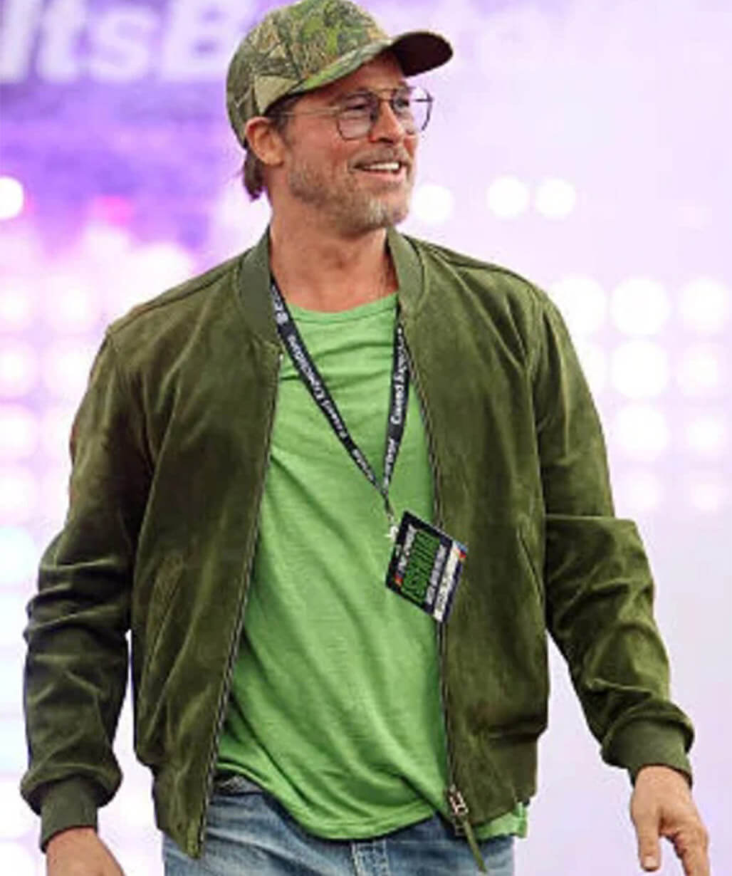 Brad Pitt Green Suede Leather Jacket