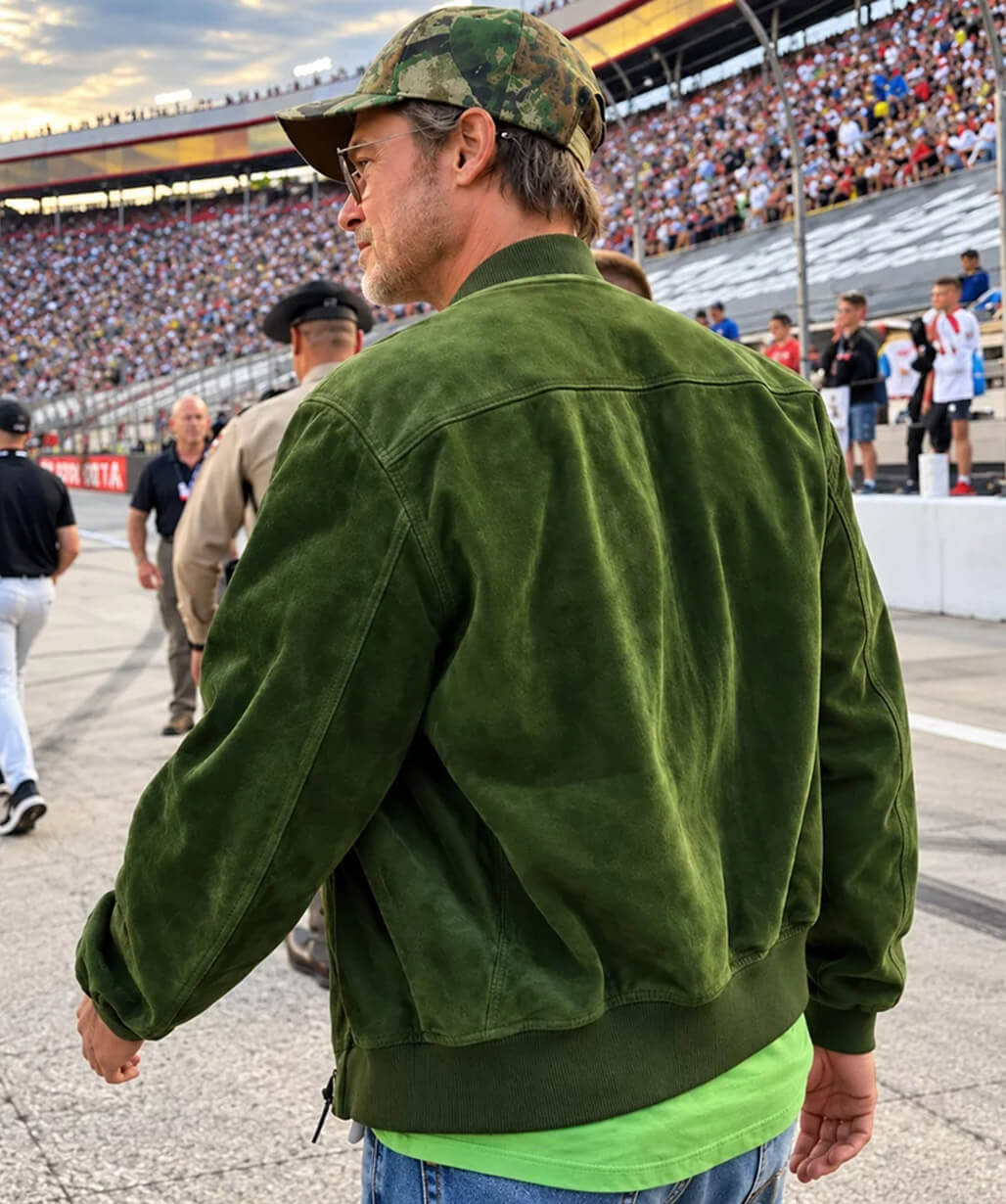 Brad Pitt Green Suede Leather Jacket
