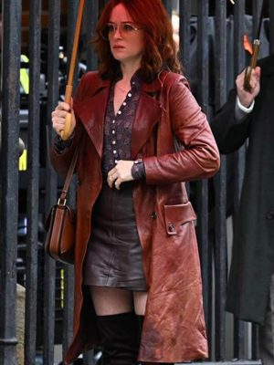 Claire Foy Ink 2026 Burgundy Leather Coat