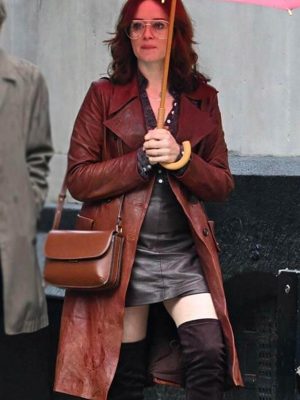 Claire Foy Ink 2026 Burgundy Leather Coat