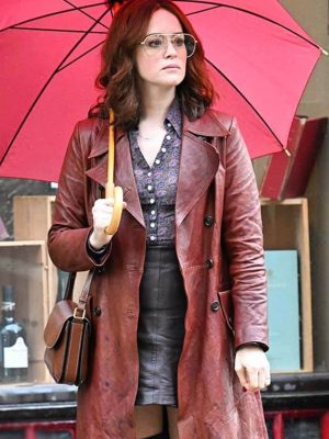 Claire Foy Ink 2026 Burgundy Leather Coat