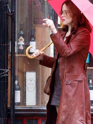 Claire Foy Ink 2026 Burgundy Leather Coat