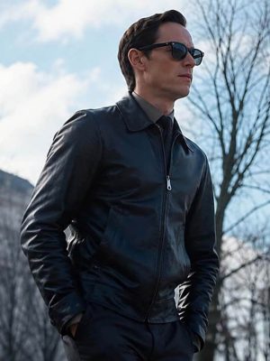 Eddie Redmayne The Day of the Jackal S01 Black Leather Jacket