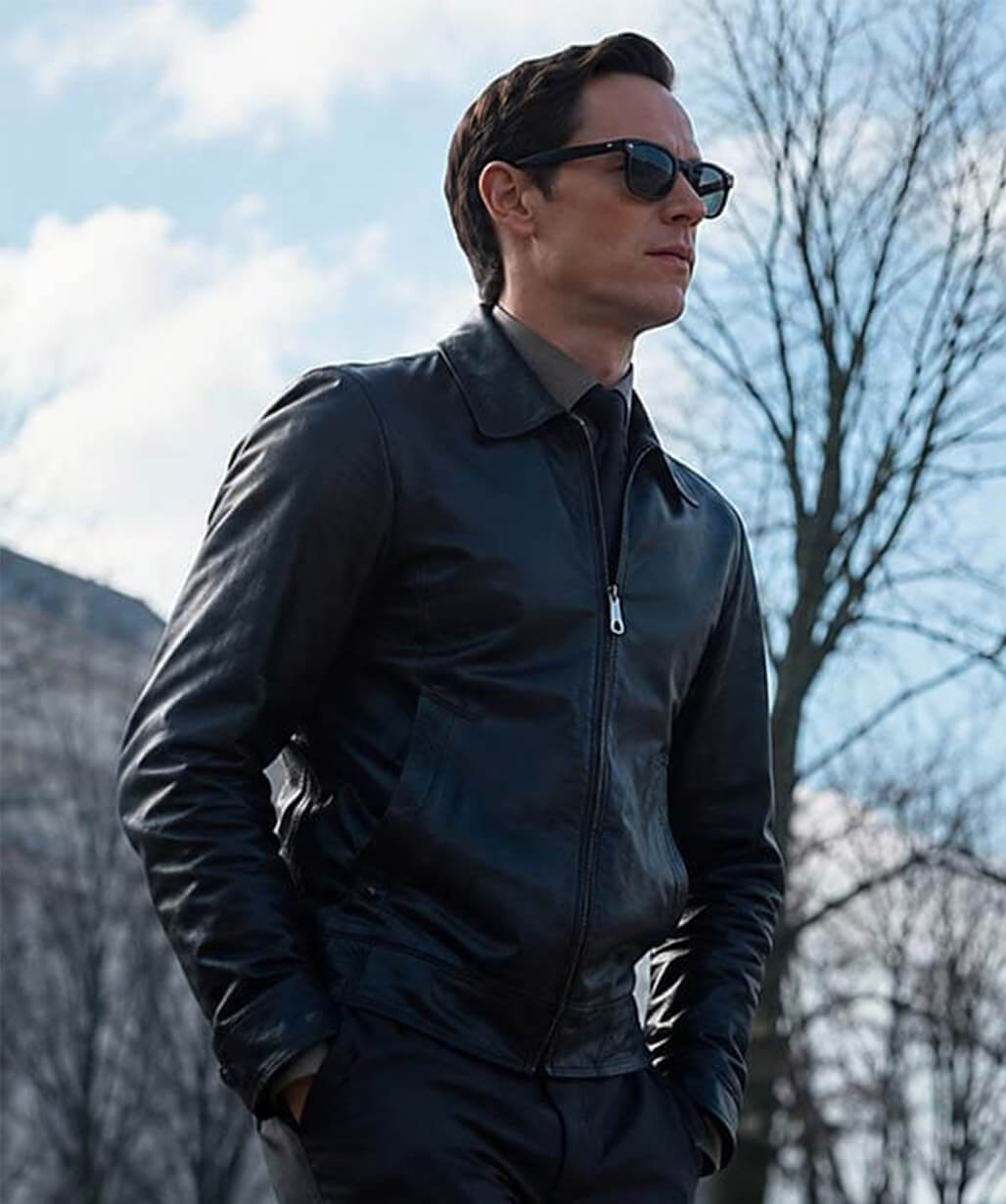 Eddie Redmayne The Day of the Jackal S01 Black Leather Jacket
